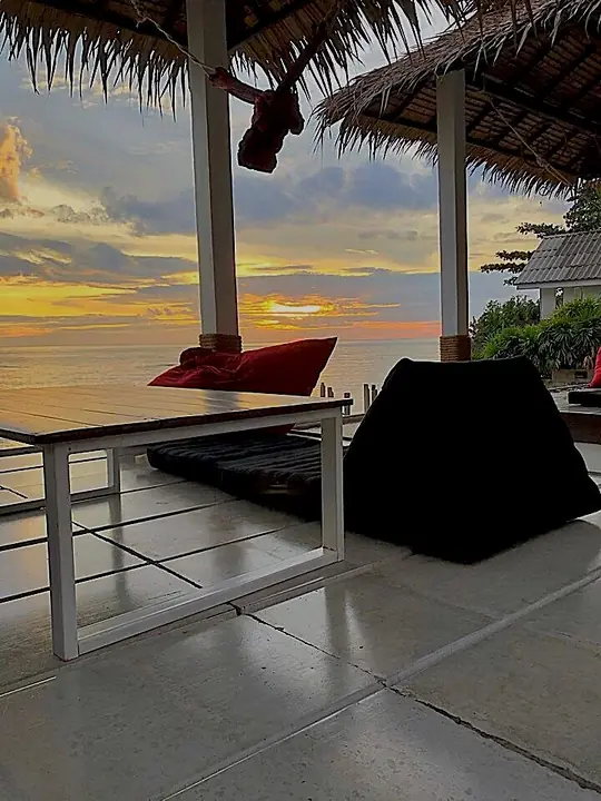 Cabana facing the sea in the evening light